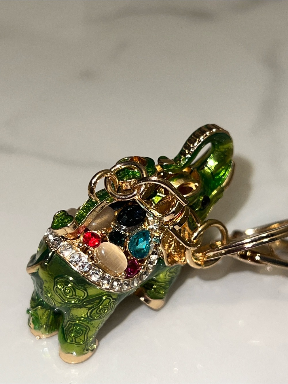 Gold Tone Elephant Bag Charm with Red and Green Enamel & Multicolor Gems - Picture 8 of 8